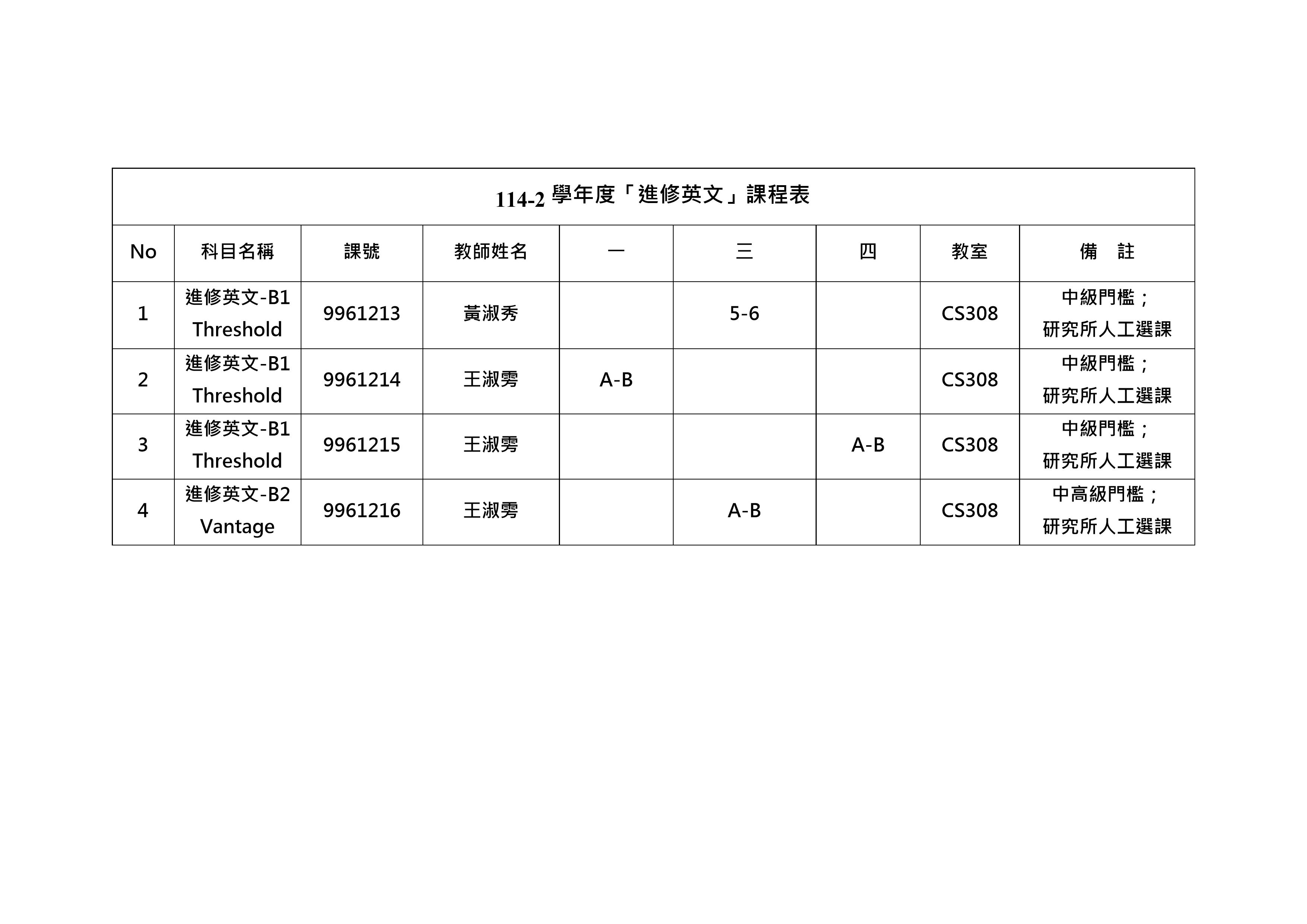 20251205 114 2進修英文課表